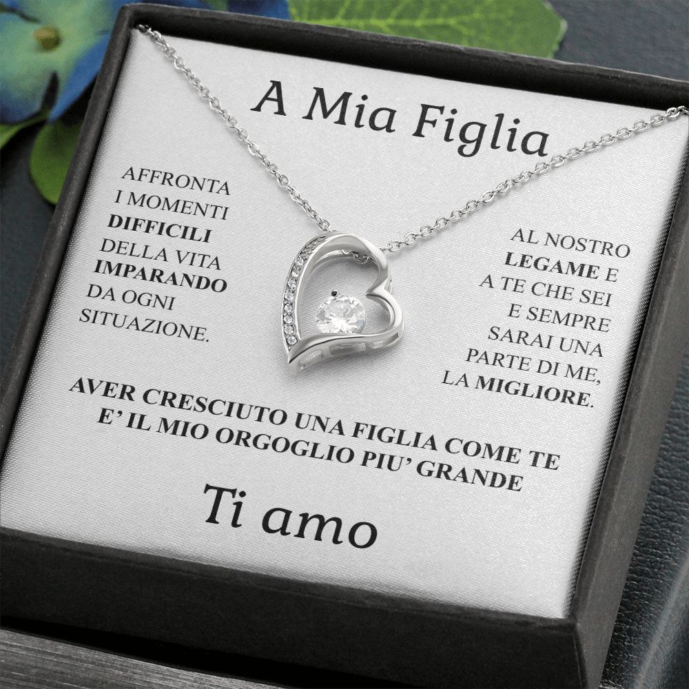 Collana Con Ciondolo Cuore In Argento Placcato E Zirconie - Regalo Sentimentale Per Figlia (Lunghezza 45 Cm, Messaggio Incluso)